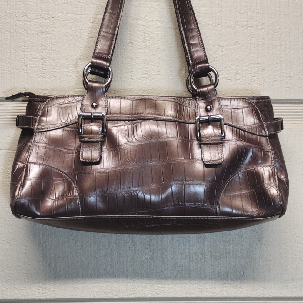 Copper faux reptile shoulder bag